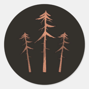Koper Brons Tall Pine Trees Rustieke Bruiloft Ronde Sticker