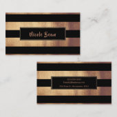 Koper Brons & Zwarte Strepen Chique Modern Glam Visitekaartje (Voorkant / Achterkant)