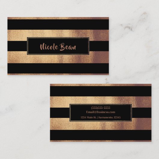 Koper Brons & Zwarte Strepen Chique Modern Glam Visitekaartje (Voorkant / Achterkant)
