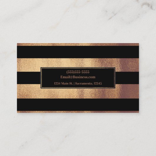 Koper Brons & Zwarte Strepen Chique Modern Glam Visitekaartje (Achterkant)