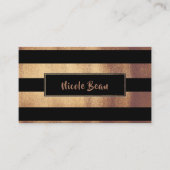 Koper Brons & Zwarte Strepen Chique Modern Glam Visitekaartje (Voorkant)