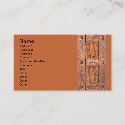 KOPER BRONZE TREASURE CHEST DEUR METAL RUST BOLTS VISITEKAARTJE (Voorkant)