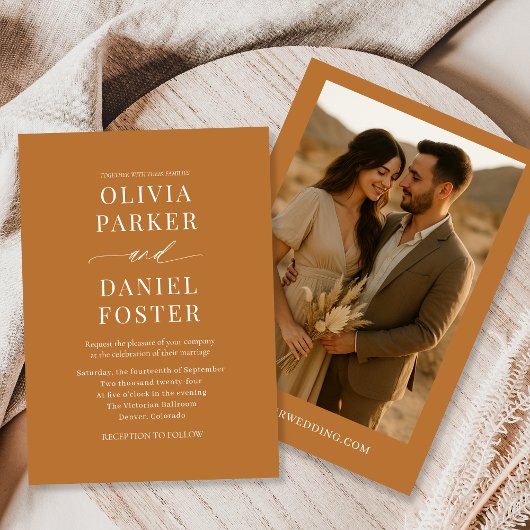 Koper Bronzen Boho Minimalistische Foto Wedding Kaart