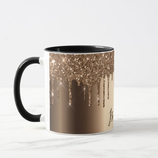 Koper bronzen glitter druppels naam script mok (Links)