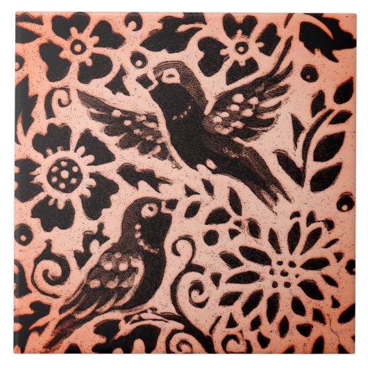 Koper Brown Woodland Bird Floral Leaf Herfst Trive Tegeltje (Voorkant)