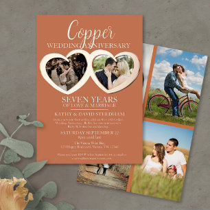 Koper bruiloft 7e feest 6 foto's folie uitnodiging