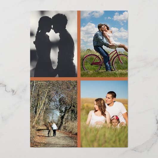 Koper bruiloft 7e feest 6 foto's folie uitnodiging (Achterkant)