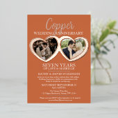 Koper bruiloft 7e feest 6 foto's folie uitnodiging (Staand Voorkant)