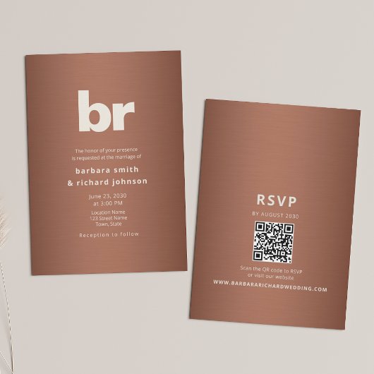 Koper Bruin Minimalistische QR Huwelijk Kaart