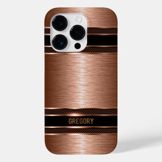 Koper Bruine Tonen Metallic Textuur Monogram Case-Mate iPhone Case (Achterkant)