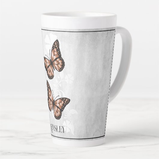 Koper Butterfly Floral Personalized Latte Mok (Rechterhoek)