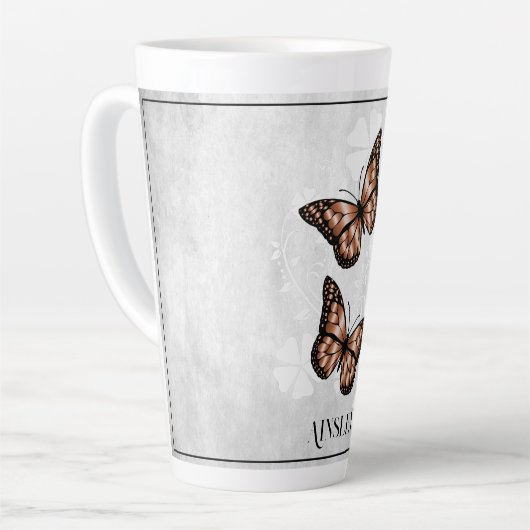 Koper Butterfly Floral Personalized Latte Mok (Linkerhoek)
