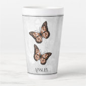 Koper Butterfly Floral Personalized Latte Mok (Voorkant)