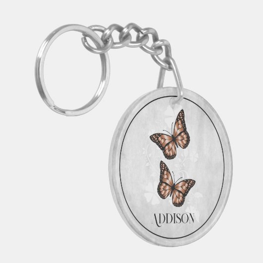 Koper Butterfly Floral Personalized Sleutelhanger (Voorkant Links)
