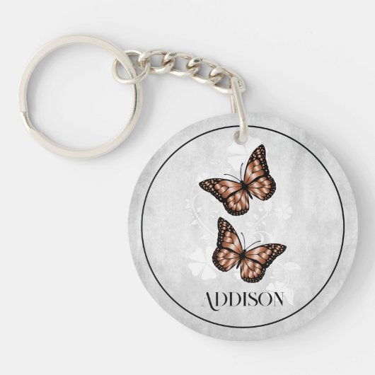 Koper Butterfly Floral Personalized Sleutelhanger (Voorkant)
