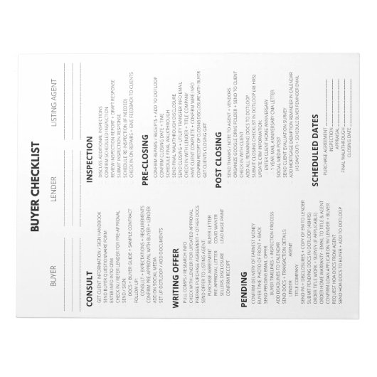 KOPER CHECKLIST NOTEPAD VOOR REALTOR NOTITIEBLOK (Voorkant)