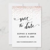 Koper Confetti en kalligrafie met harten Save The Date (Voorkant)