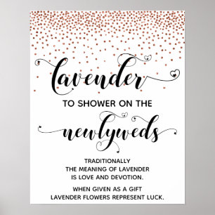 Koper Confetti Hearts Shower met Lavender Sign Poster