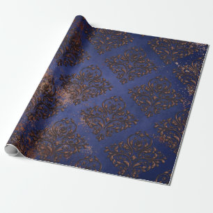 Koper Damask op Paars blauw Cadeaupapier