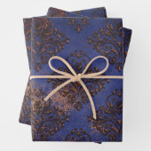 Koper Damask op Paars blauw Inpakpapier Vel (In situ)