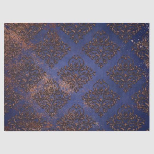 Koper Damask op Paarse Blauwe Decoupage Tissuepapier (Voorkant)