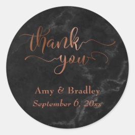 Koper dank u script over zwart marmer ronde sticker