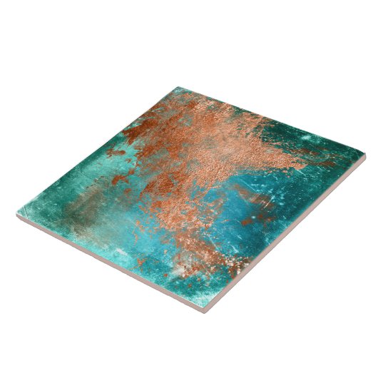 Koper distressed patina tegeltje (Zijkant)