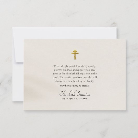 Koper, donkerblauwe Boho bloemen Orthodoxe begrafe Bedankkaart (Achterkant)