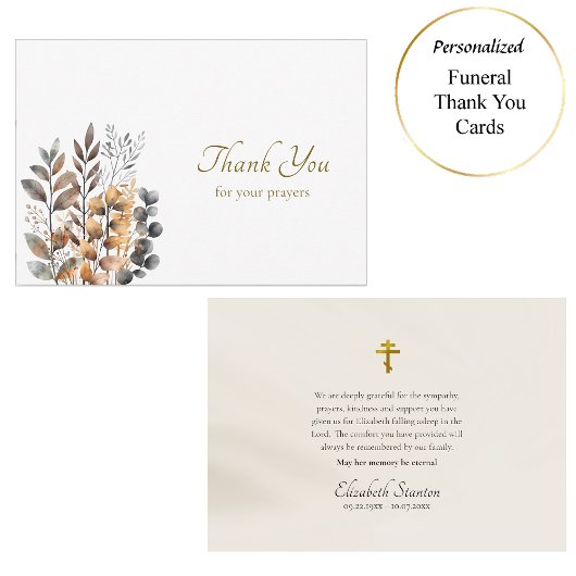 Koper, donkerblauwe Boho bloemen Orthodoxe begrafe Bedankkaart