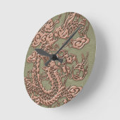 Koper Dragon op Khaki Leather Texture Ronde Klok (Hoek)