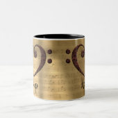 Koper dubbele bass Clef Heart Harp Tweekleurige Koffiemok (Center)