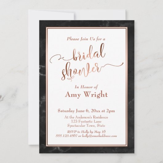 Koper Elegant Script-Vrijgezellenfeest, zwart marm Kaart (Voorkant)