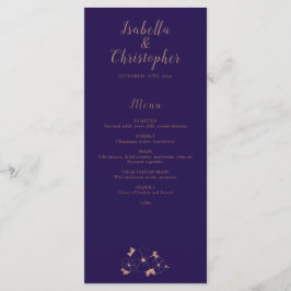 Koper en blauw bloemenmodern trouwmenu menu