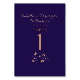 Koper en blauw bloemig modern trouwnummer kaart