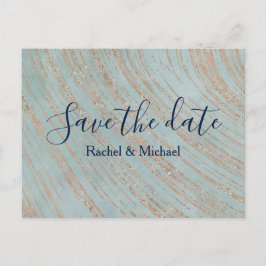 Koper en Blauw Marmer Sla de datum op Aankondigingskaart