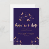 Koper en blauwe bloemen modern opslaan de datum save the date (Voorkant / Achterkant)