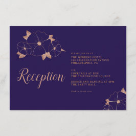 Koper en blauwe bloemige moderne trouwreceptie informatiekaartje