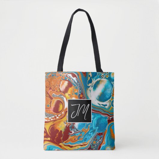 Koper- en blauwe marmer-vloeistofkunst op maat tote bag (Voorkant)