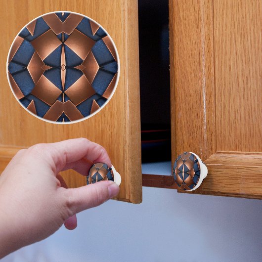 Koper en Blauwe Patroon Keramische Knop