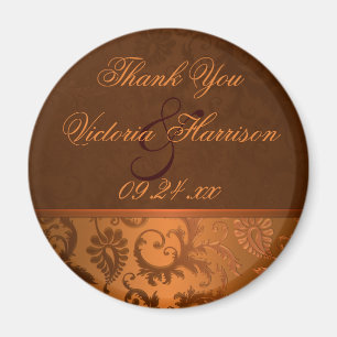 Koper en bruin Damask Wedding Favor Magnet