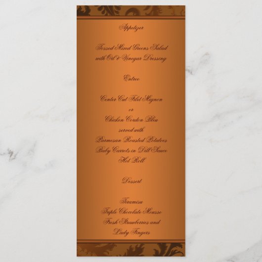 Koper en Bruin Damast Bruiloft Menu Kaart (Achterkant)