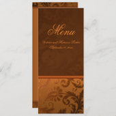 Koper en Bruin Damast Bruiloft Menu Kaart (Voorkant / Achterkant)