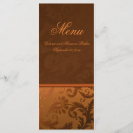 Koper en Bruin Damast Bruiloft Menu Kaart