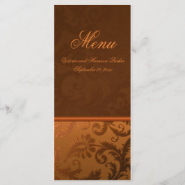 Koper en Bruin Damast Bruiloft Menu Kaart