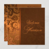 Koper en Bruin Damast Bruiloft Uitnodiging (Voorkant / Achterkant)