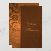Koper en Bruin Damast Bruiloft Uitnodiging II (Voorkant / Achterkant)