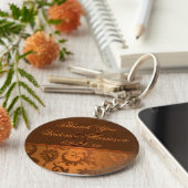 Koper en bruine Damask Wedding Favor Sleutelhanger (Zijkant)