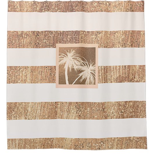 Koper- en crèmepalmbomen met handpalmen douchegordijn (Voorkant)