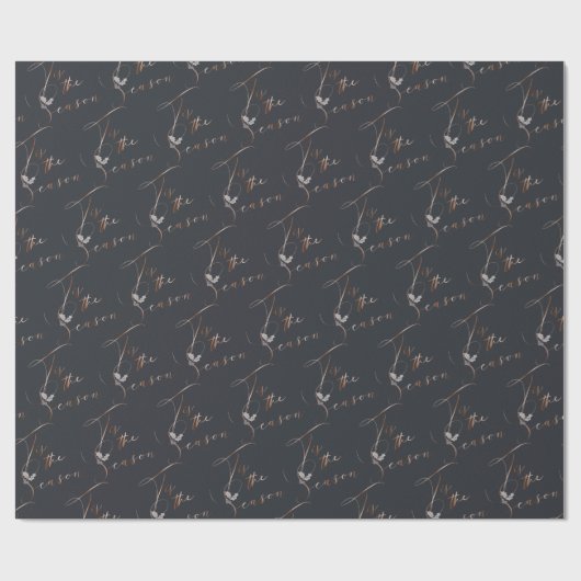 Koper en Donkerblauw Dit is het seizoen en Holly Cadeaupapier (Vlak)