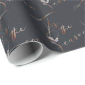 Koper en Donkerblauw Dit is het seizoen en Holly Cadeaupapier (Rol Hoek)